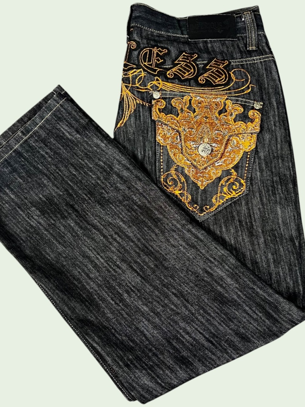 Vintage Y2K Delf Trading Imperious Embroidered Baggy Jeans Men's 38x34 Skater